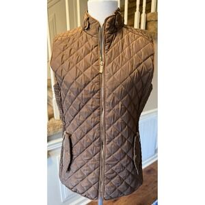 Special One by Rock Quilted Puffer Vest Brown Faux Fur Lined Zipper Pockets Sz L